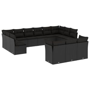 vidaXL 13 Piece Garden Sofa Set with Cushions Black Poly Rattan
