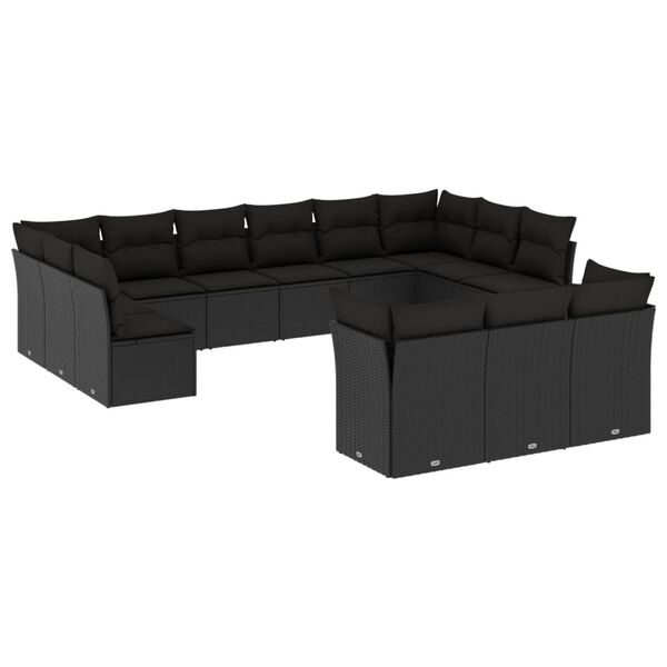 vidaXL 13 Piece Garden Sofa Set with Cushions Black Poly Rattan