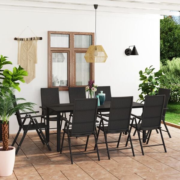 vidaXL 9 Piece Garden Dining Set Black