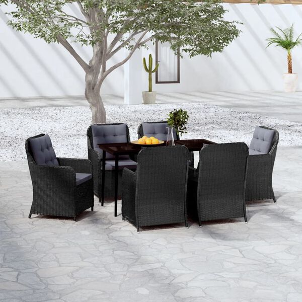 vidaXL 7 Piece Garden Dining Set Black