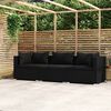 vidaXL 3-Seater Sofa with Cushions Black Poly Rattan