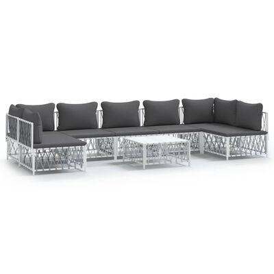 vidaXL 8 Piece Garden Lounge Set with Cushions White Steel