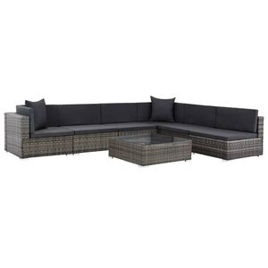 vidaXL Rattan Sofa Set | Grey rattan + dark grey cushions