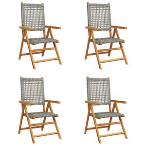 vidaXL Reclining Folding Chairs 4 pcs Grey Poly Rattan and Solid Wood