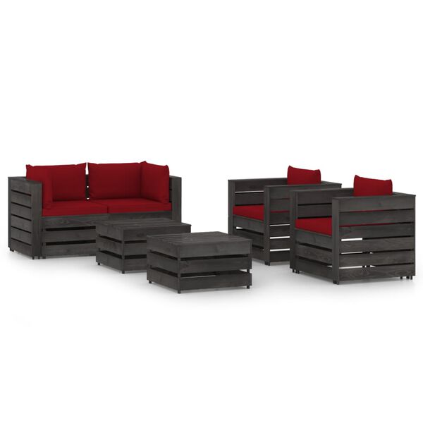 vidaXL 6 Piece Garden Lounge Set with Cushions Grey Impregnated Wood