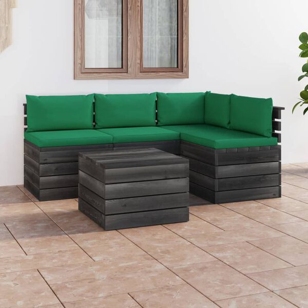 vidaXL 5 Piece Garden Pallet Lounge Set with Cushions Solid Pinewood