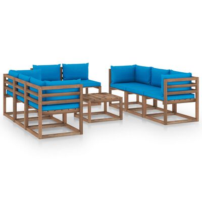 vidaXL 9 Piece Garden Lounge Set with Cushions Light Blue