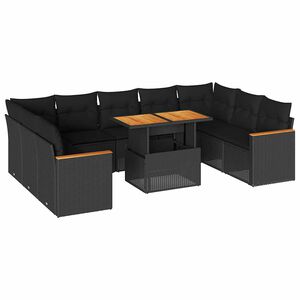 vidaXL Garden Sofa Set | Black | PE rattan | Large | Adjustable Feet