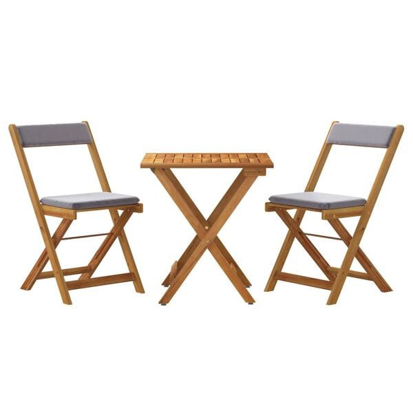 vidaXL 3 Piece Folding Bistro Set with Cushions Solid Wood Acacia