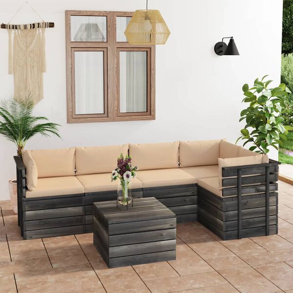 vidaXL 6 Piece Garden Pallet Lounge Set with Cushions Solid Pinewood