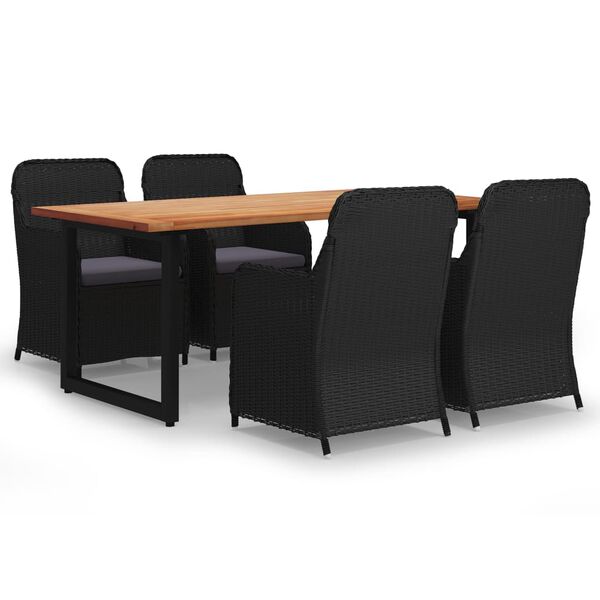 vidaXL 5 Piece Garden Dining Set with Cushions Poly Rattan Black