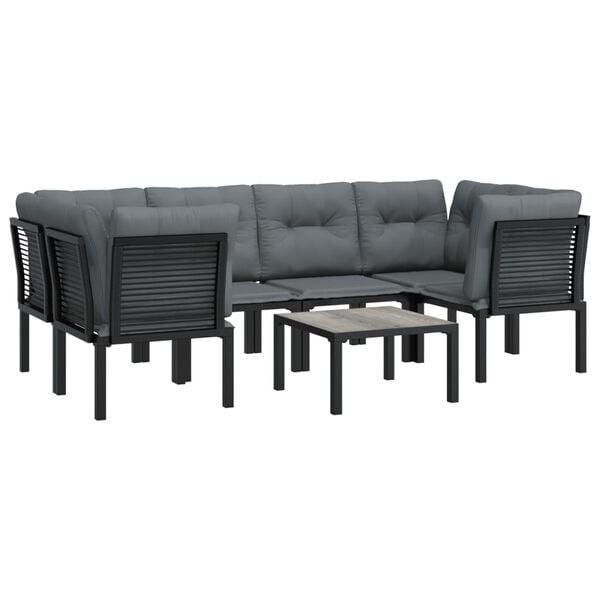 vidaXL 6 Piece Garden Lounge Set Black and Grey Poly Rattan