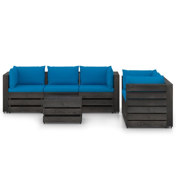 vidaXL 6 Piece Garden Lounge Set with Cushions Grey Impregnated Wood