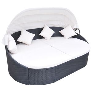 vidaXL Sun Lounger | Black and Cream White | PE Rattan | Large