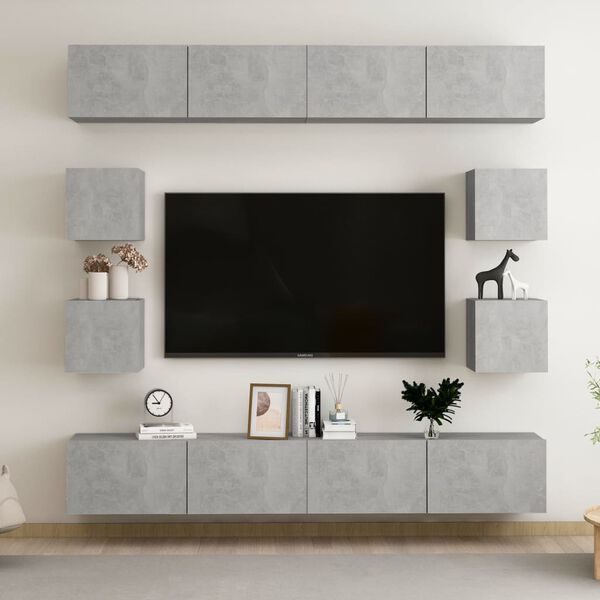 vidaXL 8 Piece TV Cabinet Set Concrete Grey Engineered Wood