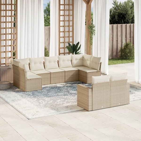 vidaXL 9 Piece Garden Sofa Set with Cushions Beige Poly Rattan