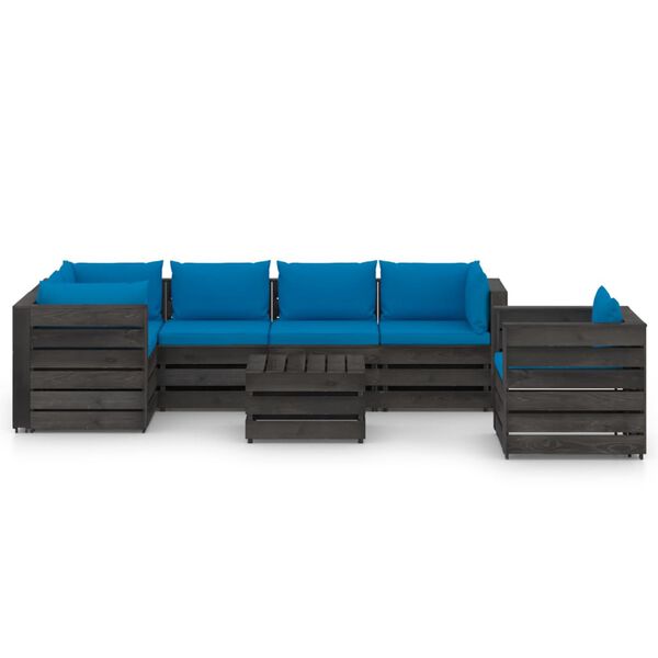 vidaXL 7 Piece Garden Lounge Set with Cushions Grey Impregnated Wood
