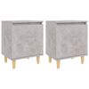 vidaXL Bed Cabinets with Solid Wood Legs 2pcs Concrete Grey 40x30x50cm