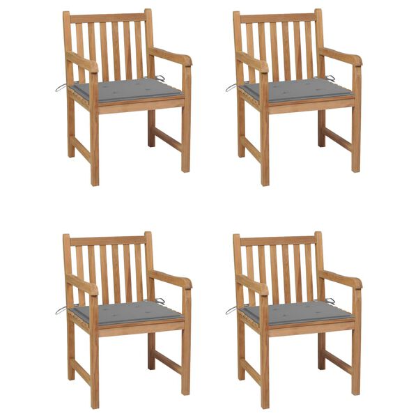 vidaXL Garden Chairs 4 pcs with Grey Cushions Solid Teak Wood