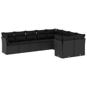 vidaXL 9 Piece Garden Sofa Set with Cushions Black Poly Rattan