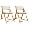 vidaXL 2 Piece Folding Bistro Chairs with Cream White Cushions Bamboo