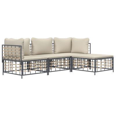 vidaXL 4 Piece Garden Lounge Set with Cushions Anthracite Poly Rattan