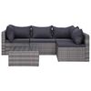 vidaXL 5 Piece Garden Sofa Set with Cushions & Pillows Poly Rattan Grey