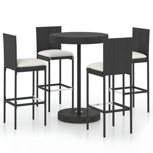 vidaXL Garden Bar Set | Black | PE rattan, powder-coated steel | Footrest