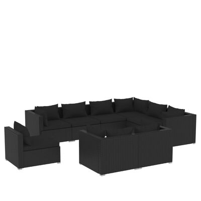 vidaXL 9 Piece Garden Lounge Set with Cushions Poly Rattan Black