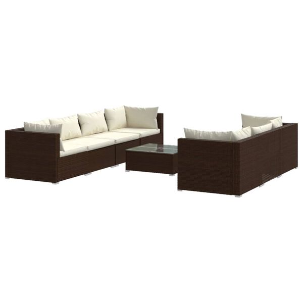 vidaXL 8 Piece Garden Lounge Set with Cushions Poly Rattan Brown