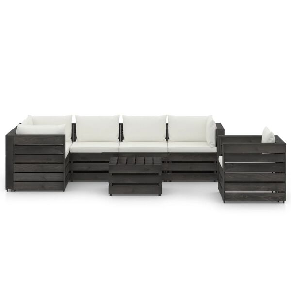 vidaXL 7 Piece Garden Lounge Set with Cushions Grey Impregnated Wood