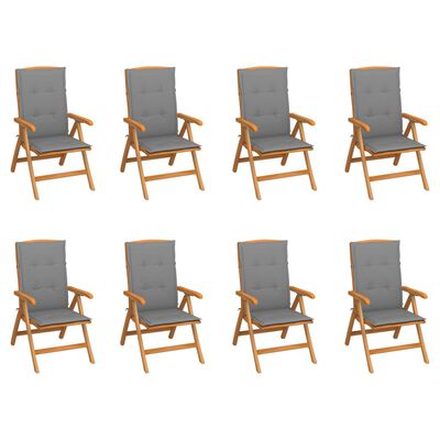 vidaXL Reclining Garden Chairs with Cushions 8 pcs Solid Teak Wood