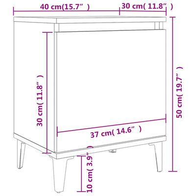 vidaXL Bed Cabinet with Metal Legs Smoked Oak 40x30x50 cm