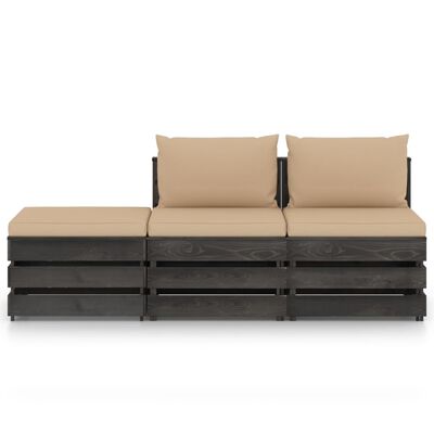 vidaXL 3 Piece Garden Lounge Set with Cushions Grey Impregnated Wood