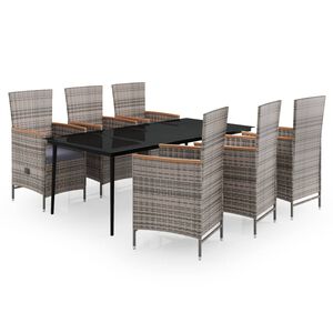 vidaXL 7 Piece Garden Dining Set with Cushions Grey