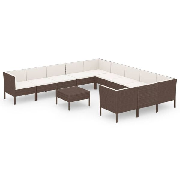 vidaXL 12 Piece Garden Lounge Set with Cushions Poly Rattan Brown
