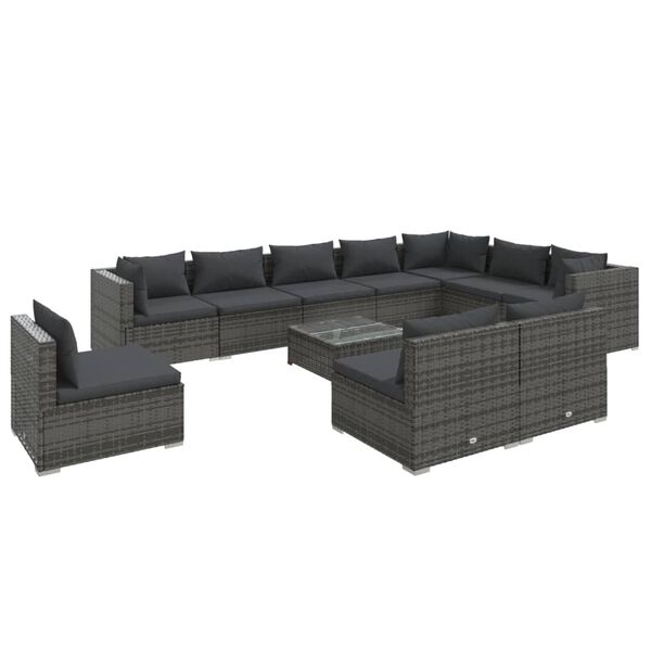 vidaXL 11 Piece Garden Lounge Set with Cushions Poly Rattan Grey