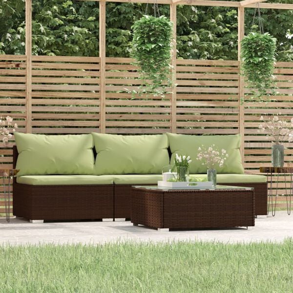 vidaXL 4 Piece Garden Lounge Set with Cushions Brown Poly Rattan