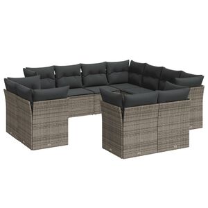 vidaXL 11 Piece Garden Sofa Set with Cushions Grey Poly Rattan