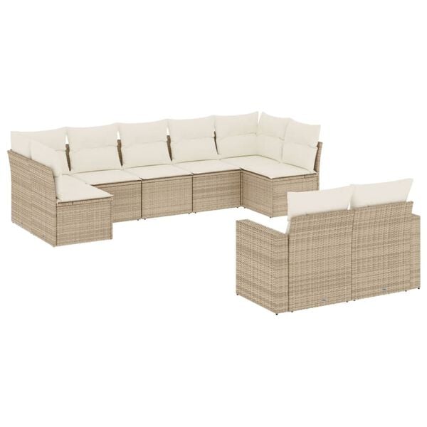 vidaXL 9 Piece Garden Sofa Set with Cushions Beige Poly Rattan
