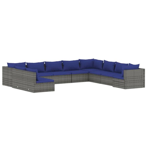 vidaXL 10 Piece Garden Lounge Set with Cushions Grey Poly Rattan