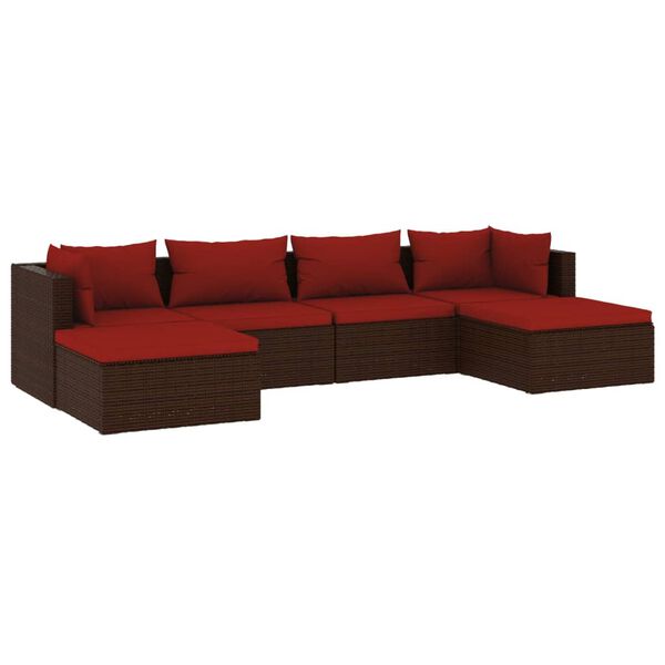 vidaXL 6 Piece Garden Lounge Set with Cushions Poly Rattan Brown