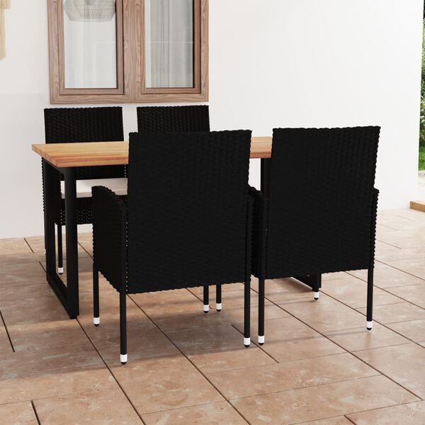 vidaXL 5 Piece Garden Dining Set with Cushions Poly Rattan Black