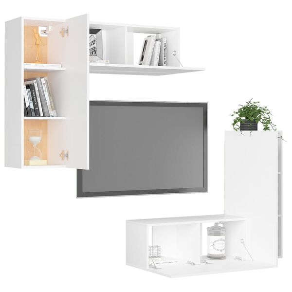 vidaXL 4 Piece TV Cabinet Set White Engineered Wood