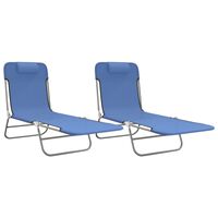 vidaXL Folding Sun Loungers 2 pcs Blue Textilene and Steel