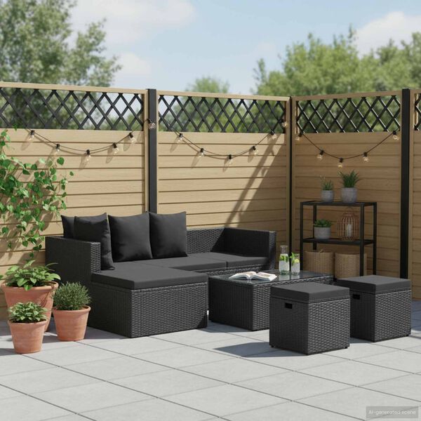 vidaXL 4 Piece Garden Lounge Set Black with Cushions Poly Rattan