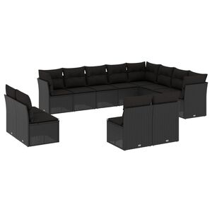 vidaXL Garden Sofa Set | Black | PE rattan, powder-coated steel, 100% polyester