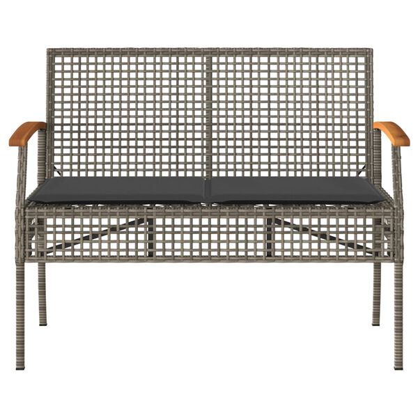 vidaXL Garden Bench with Cushion Grey Poly Rattan Acacia Wood
