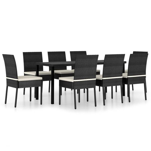vidaXL 9 Piece Garden Dining Set Poly Rattan Black