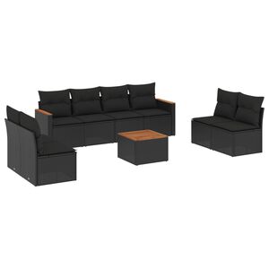 vidaXL 9 Piece Garden Sofa Set with Cushions Black Poly Rattan